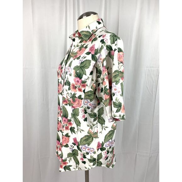 Vintage Ninon De Lenclos Floral Button Up Collared Short Sleeve Top Blouse Sz M - Picture 4 of 12